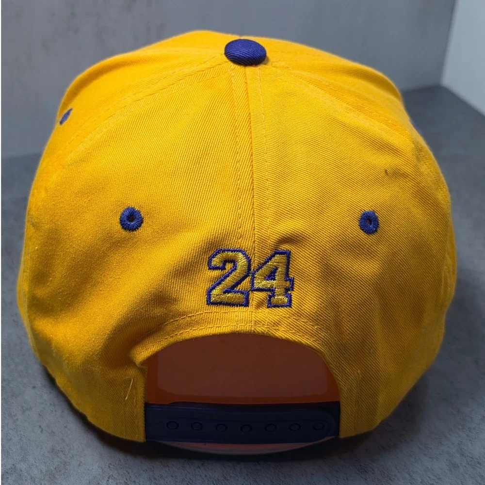 Top Level Kobe Bryant Legend 24 Bear Snapback Hat‎ Yellow Purple Newspaper Brim